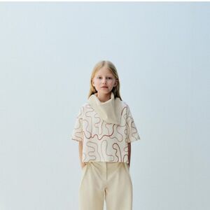 ZARA EMBROIDERED T-SHIRT Size 11-12 Girl Cream NWT